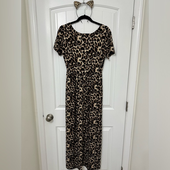 Auselily Women Maxi Dress Leopard Short Sleeve (Halloween Cat Ears Included) - Picture 1 of 6